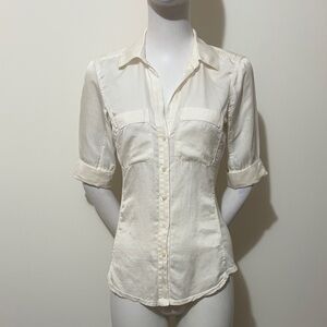 James Perse Women's Cream Ivory Cotton Silk Button-Up Shirt